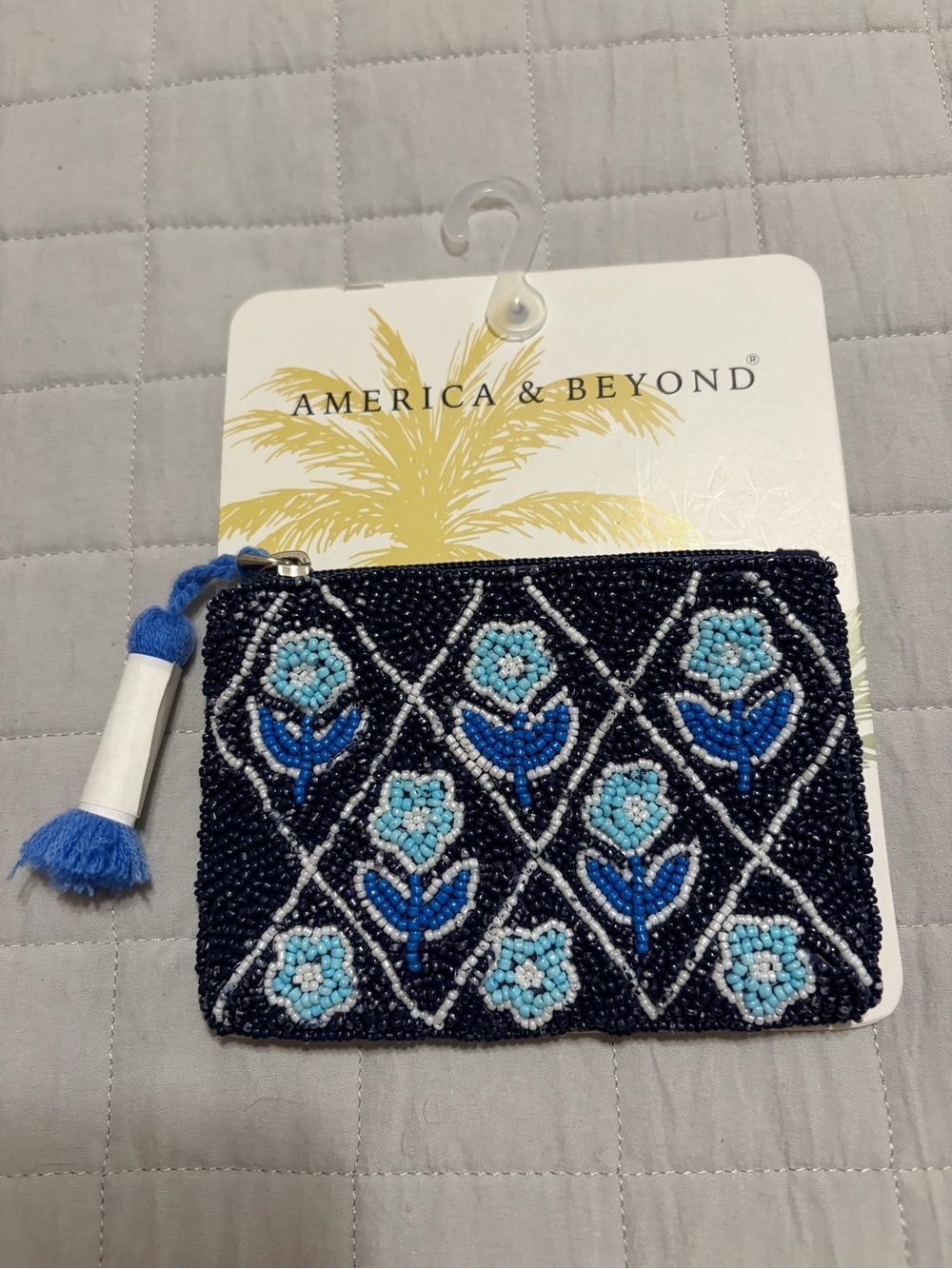 America & Beyond Navy Beaded Coin Pouch - Blue Flower Accents